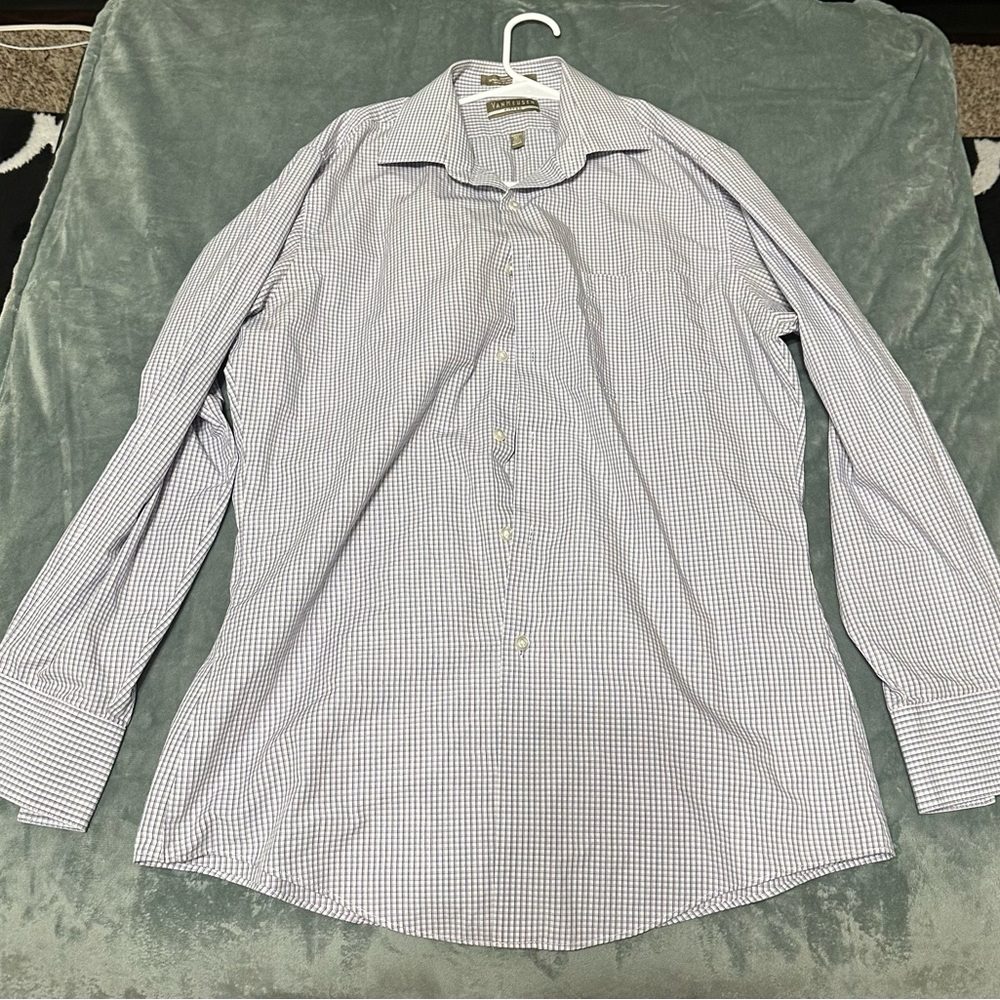 Van Heusen Men's Light Blue/Purple Checkered Dress Shirt